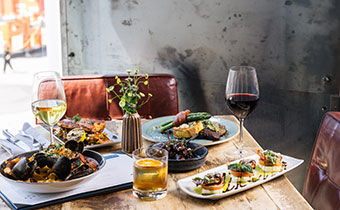 Plates of food on table